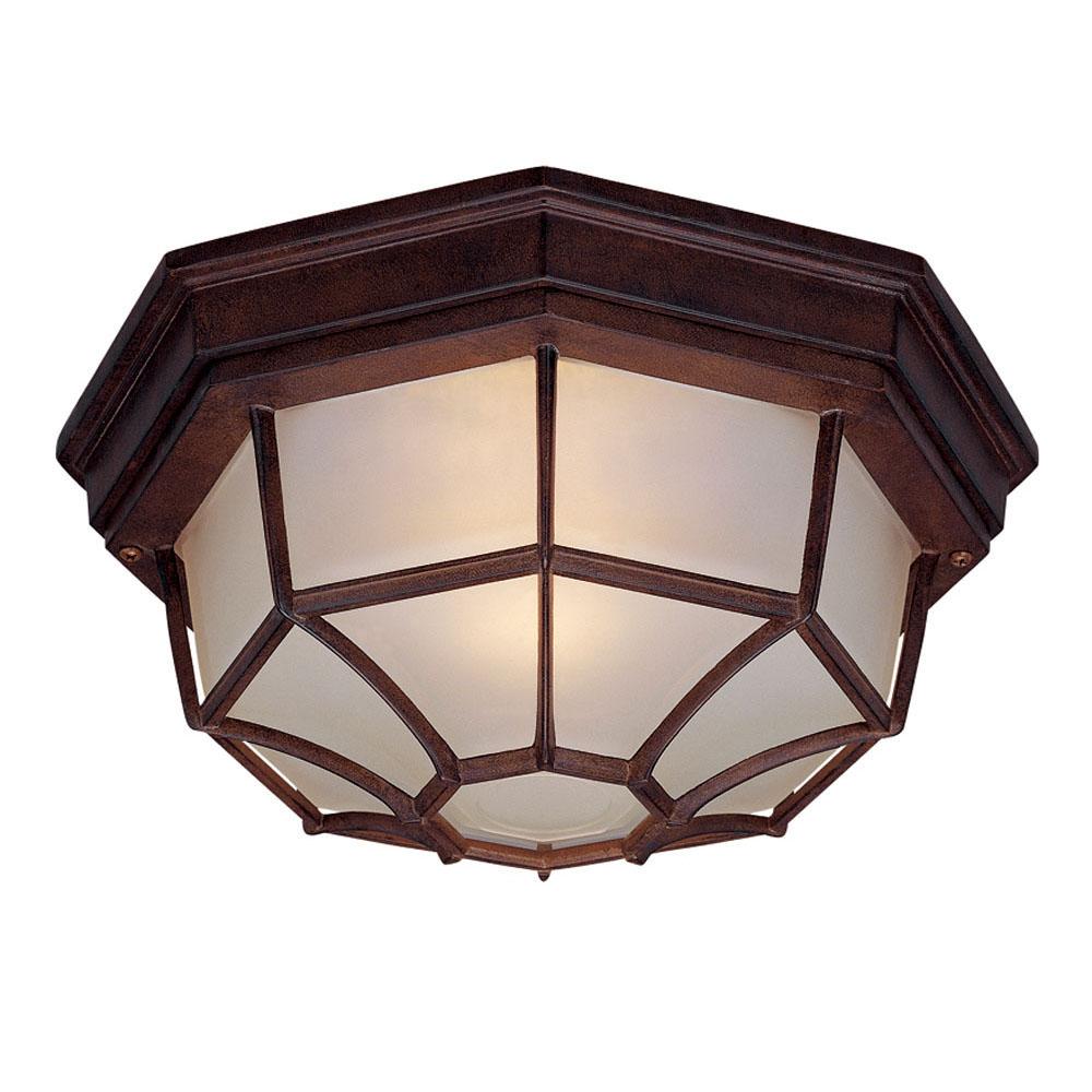 Flushmount Collection Ceiling-Mount 2-Light Outdoor Burled Walnut Light Fixture