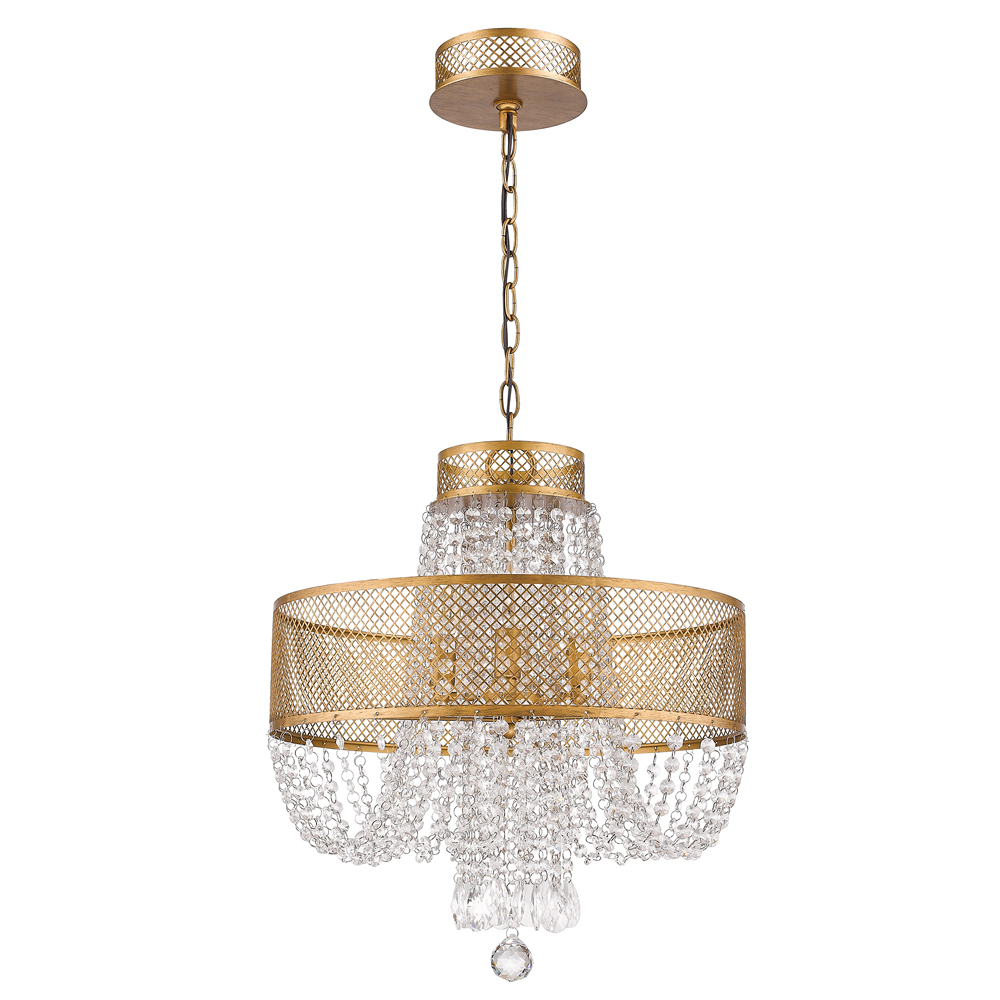 Viola 4-Light Antique Gold Crystal Chandelier