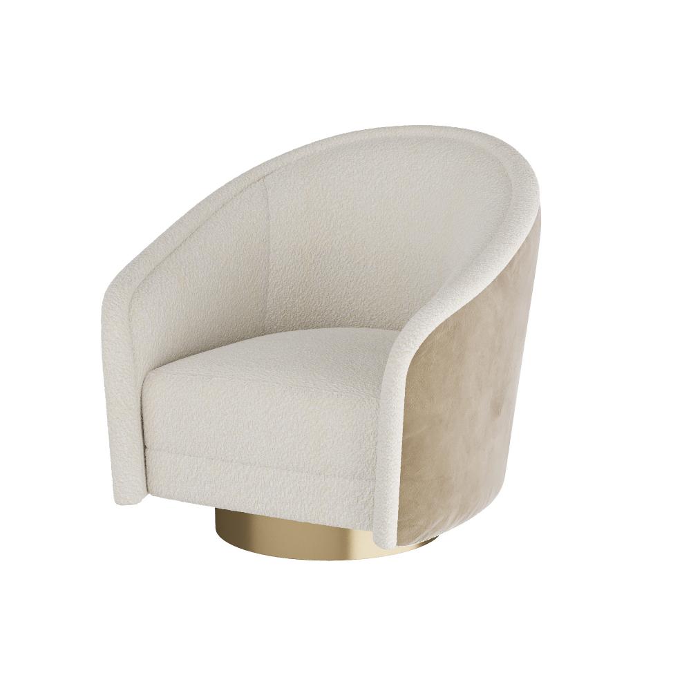 Aljona Swivel Chair Cream Sherpa Oyster Leather