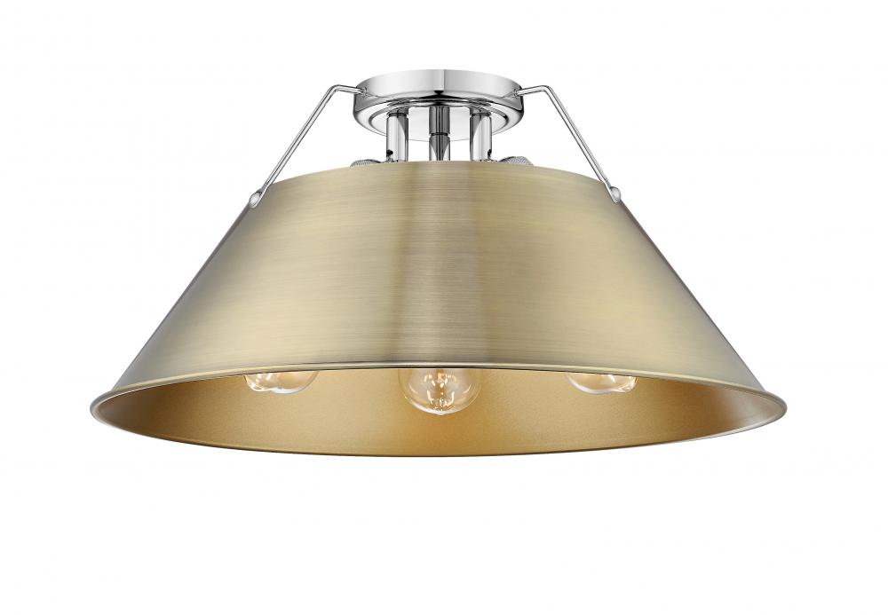Orwell CH 3 Light Flush Mount in Chrome with Aged Brass shade