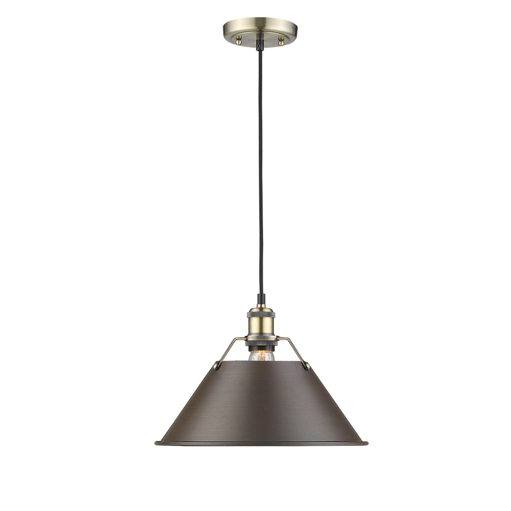 Orwell AB Large Pendant - 14" in Aged Brass with Rubbed Bronze shade