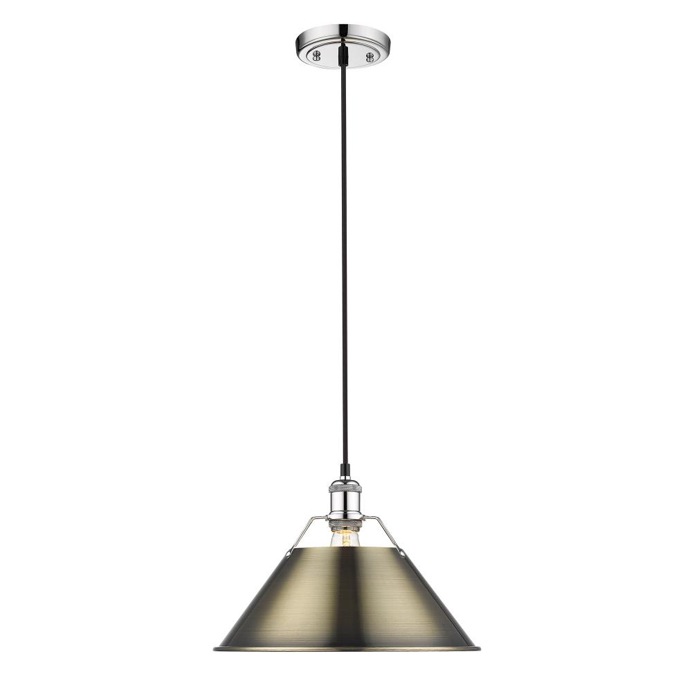 Orwell CH Large Pendant - 14" in Chrome with Aged Brass shade