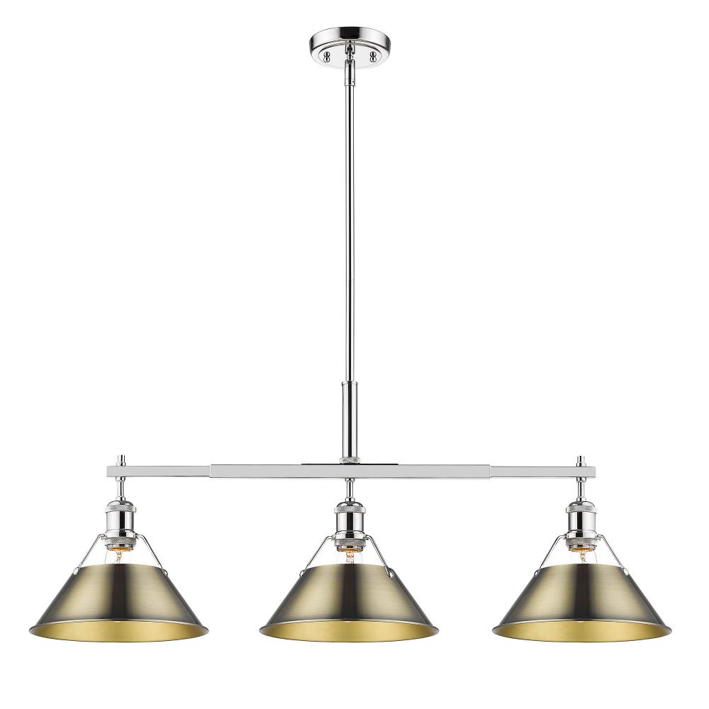 Orwell CH 3 Light Linear Pendant in Chrome with Aged Brass shades