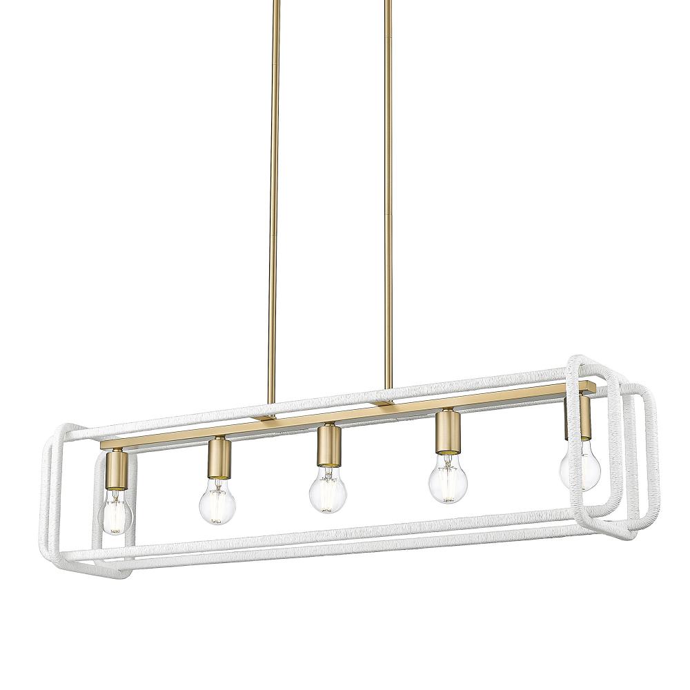 Camden Linear Pendant in Brushed Champagne Bronze with Bleached White Raphia Rope