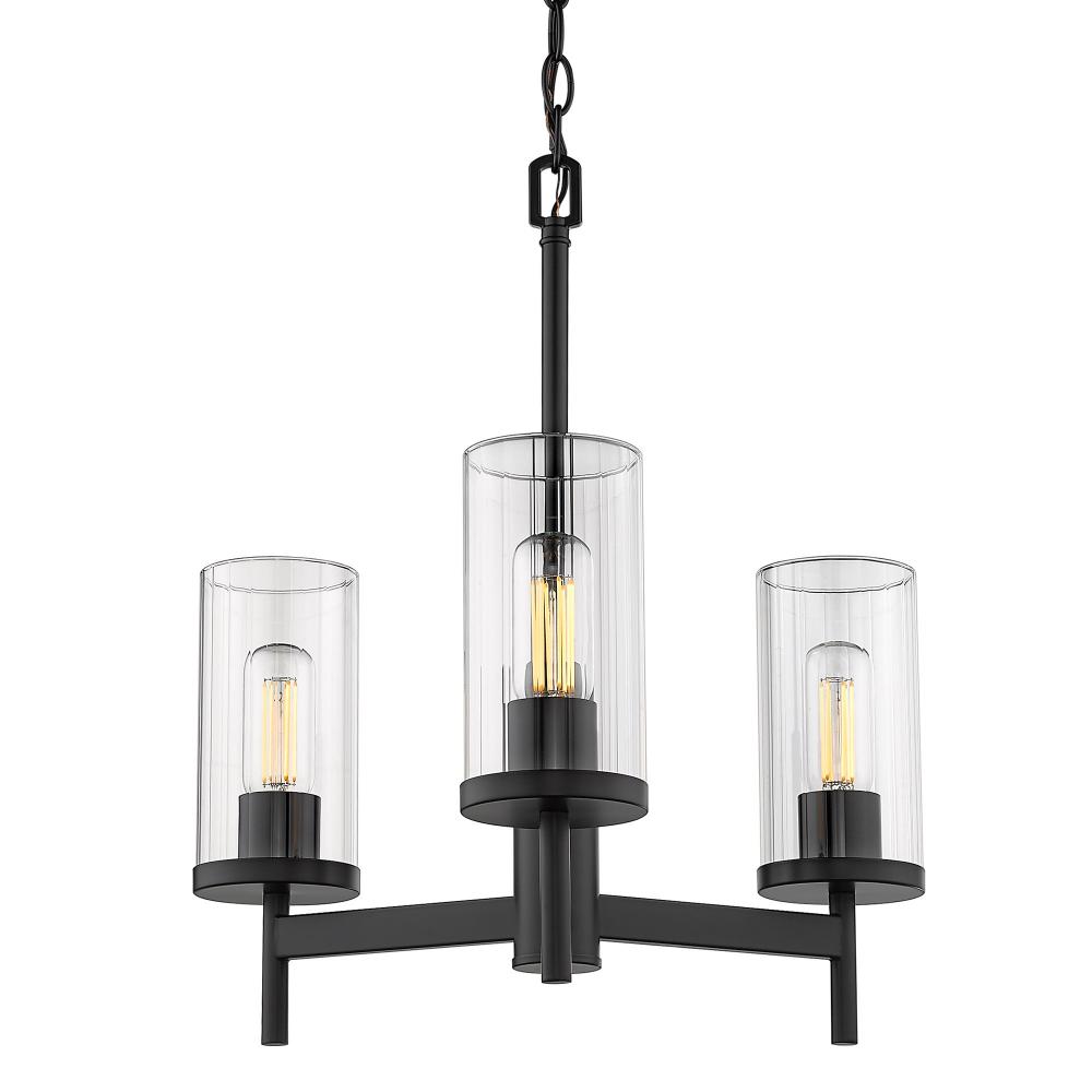 Winslett 3-Light Chandelier in Matte Black with Ribbed Clear Glass Shades