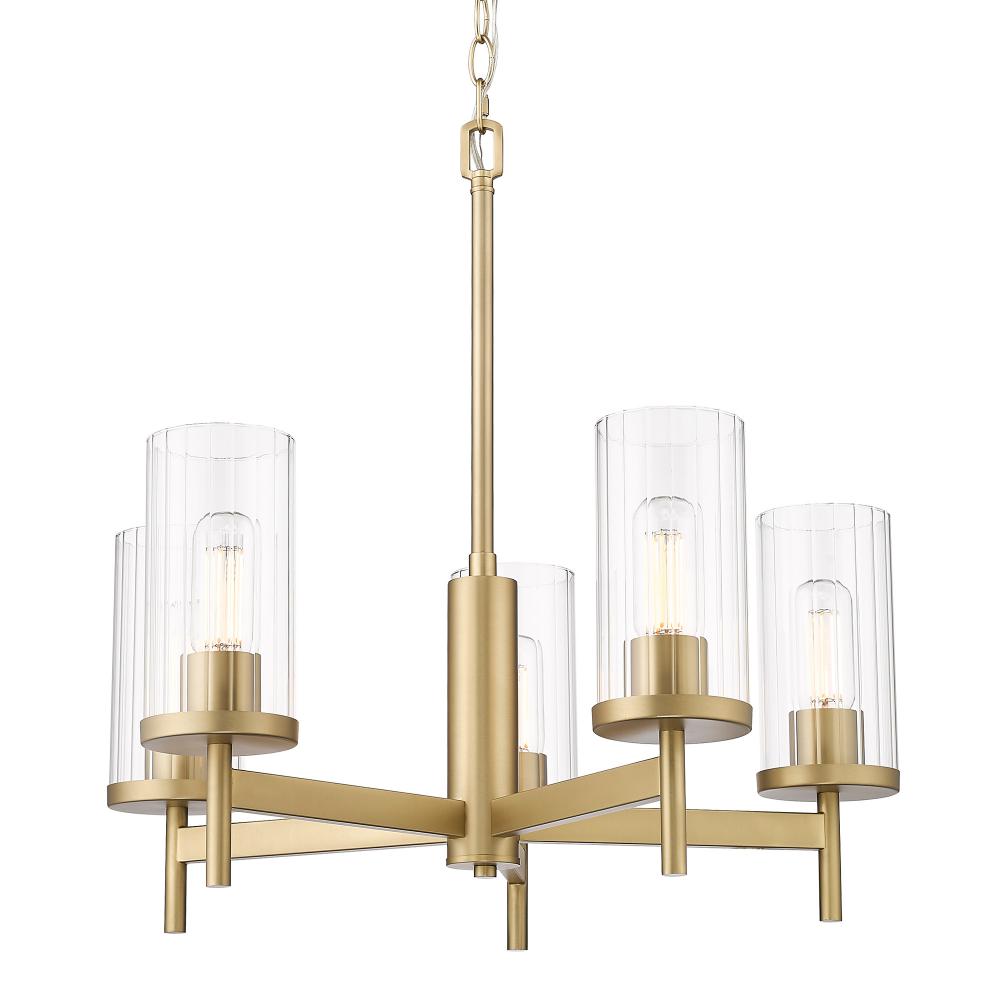 Winslett BCB 5 Light Chandelier in Brushed Champagne Bronze with Clear Glass Shade