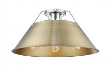 Golden 3306-3FM CH-AB - Orwell CH 3 Light Flush Mount in Chrome with Aged Brass shade