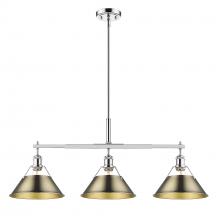 Golden 3306-LP CH-AB - Orwell CH 3 Light Linear Pendant in Chrome with Aged Brass shades