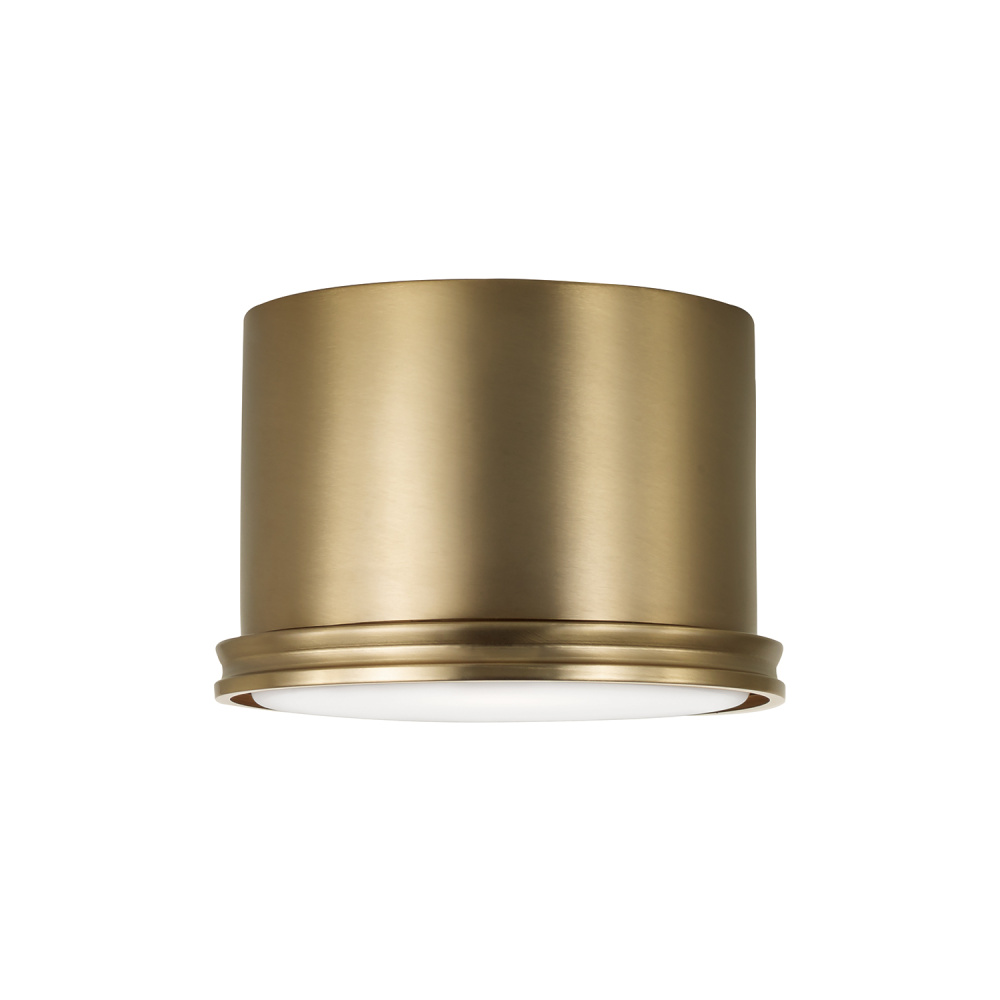 8.75" W x 6" H 1-Light Flush Mount Cylinder Light in Aged Brass with Soft White Glass Diffus