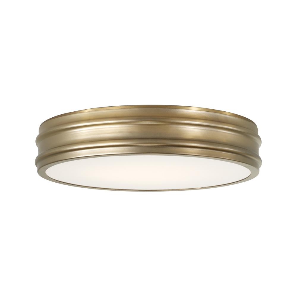 16" W x 3.25" H Integrated LED Flush Mount in Aged Brass with Soft White Glass Diffuser