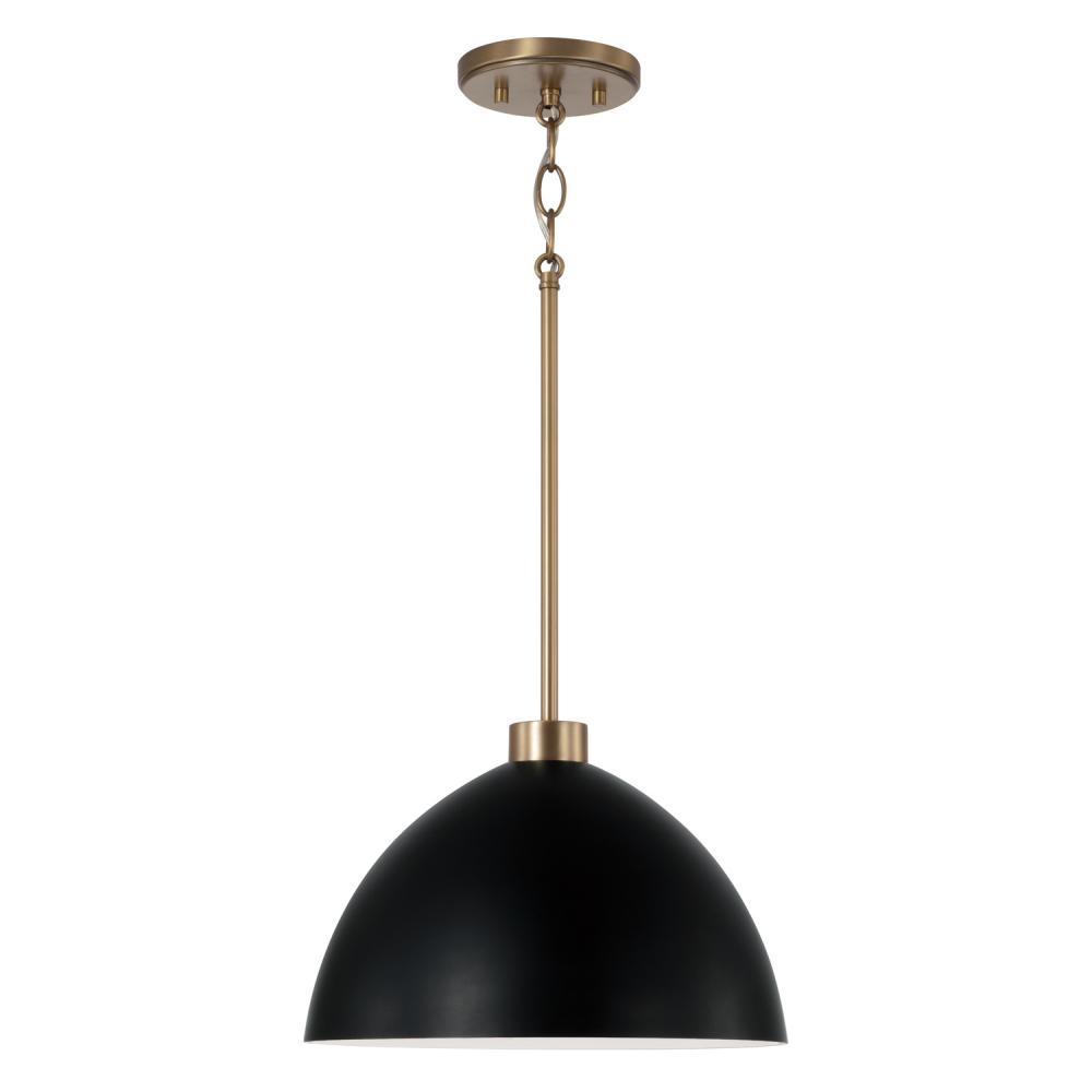 1-Light Pendant in Aged Brass and Black