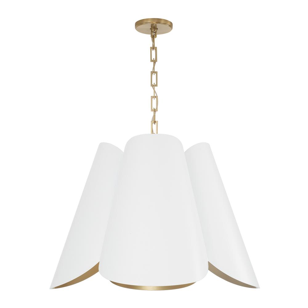 4Lt Modern Botanical Pendant in Matte White w/ Painted Matte Brass Interior