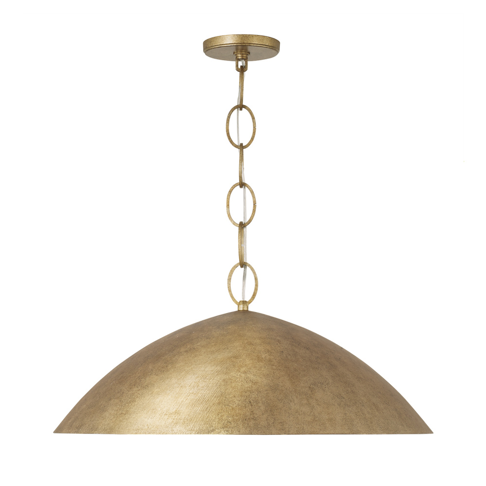 24" W x 11" H Integrated LED Dome Pendant in Textural Feathered Brass with Designer Chain