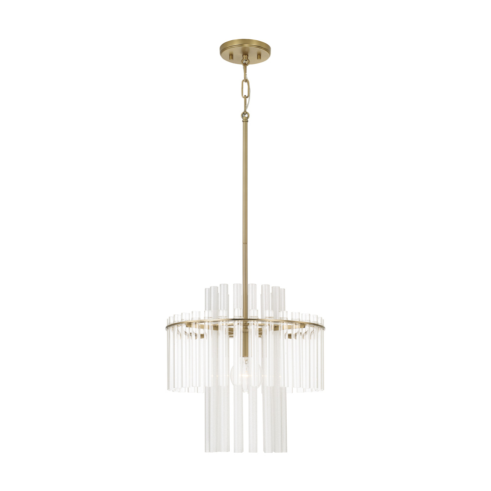 15" W x 19.5" H 1-Light Tiered Pendant in Aged Brass with Clear and Etched Glass Tubes
