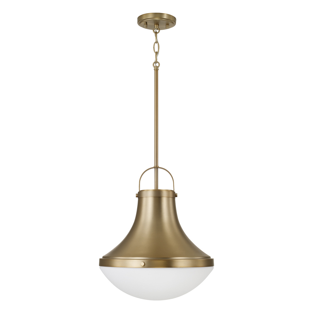 14" W x 15.75" H 1-Light Teardrop Pendant in Aged Brass with Soft White Glass