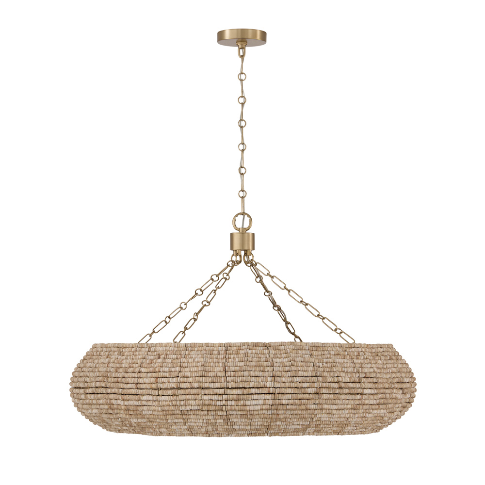 35" W x 21.75" H 8-Light Intricate Beaded Chandelier with Handcrafted Wooden Beads