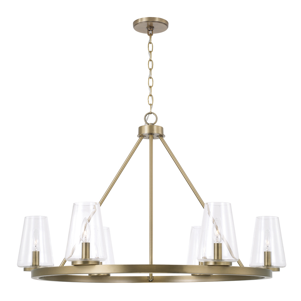 36" W x 23.5" H 6-Light Ring Chandelier in Aged Brass with Clear Glass