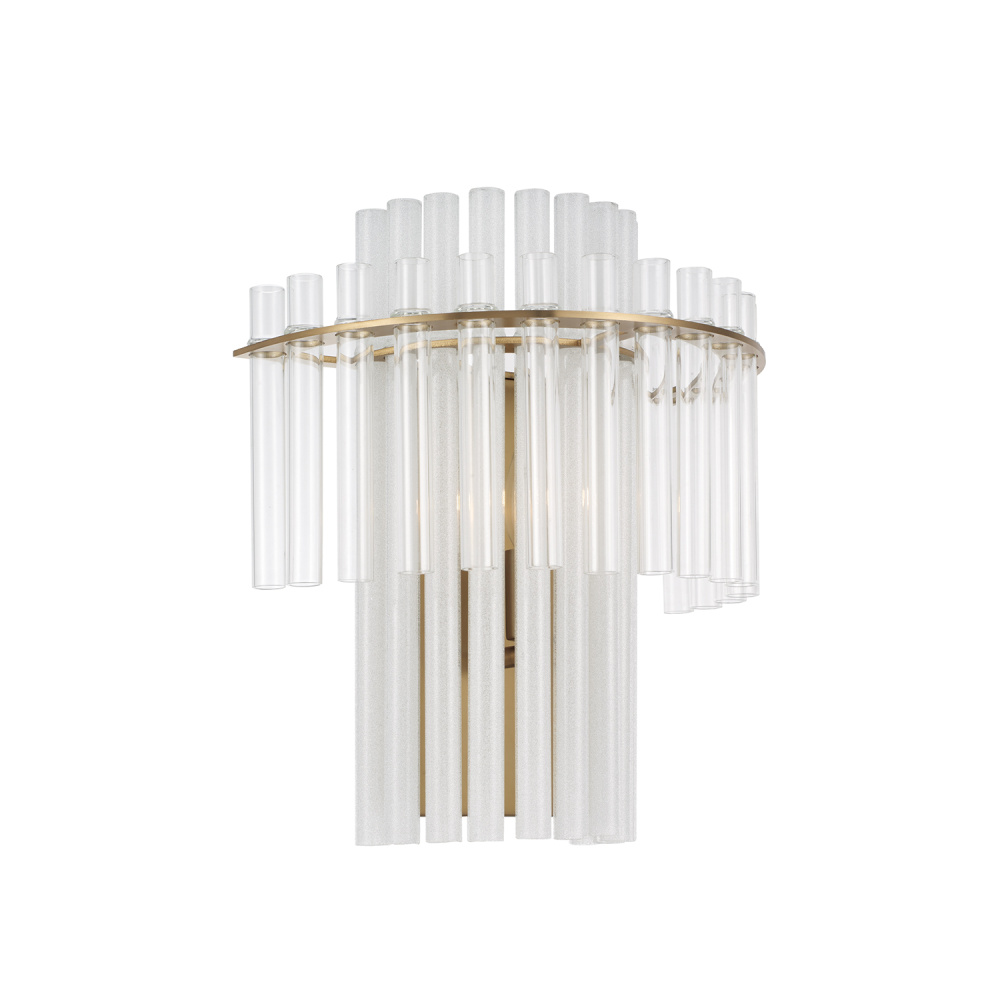12.5" W x 14" H 1-Light Tiered Sconce in Aged Brass with Clear and Etched Glass Tubes