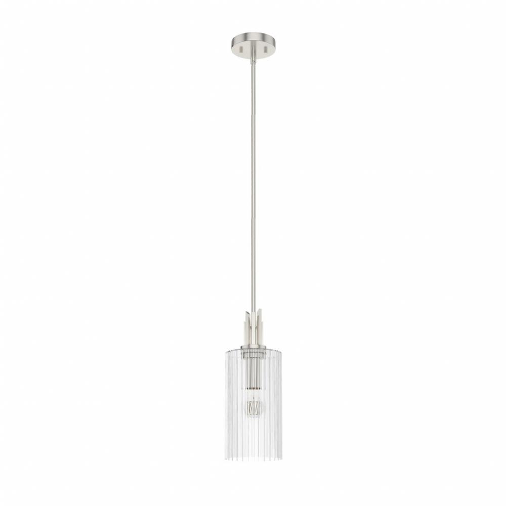 Hunter Gatz Brushed Nickel with Clear Glass 1 Light Pendant Ceiling Light Fixture