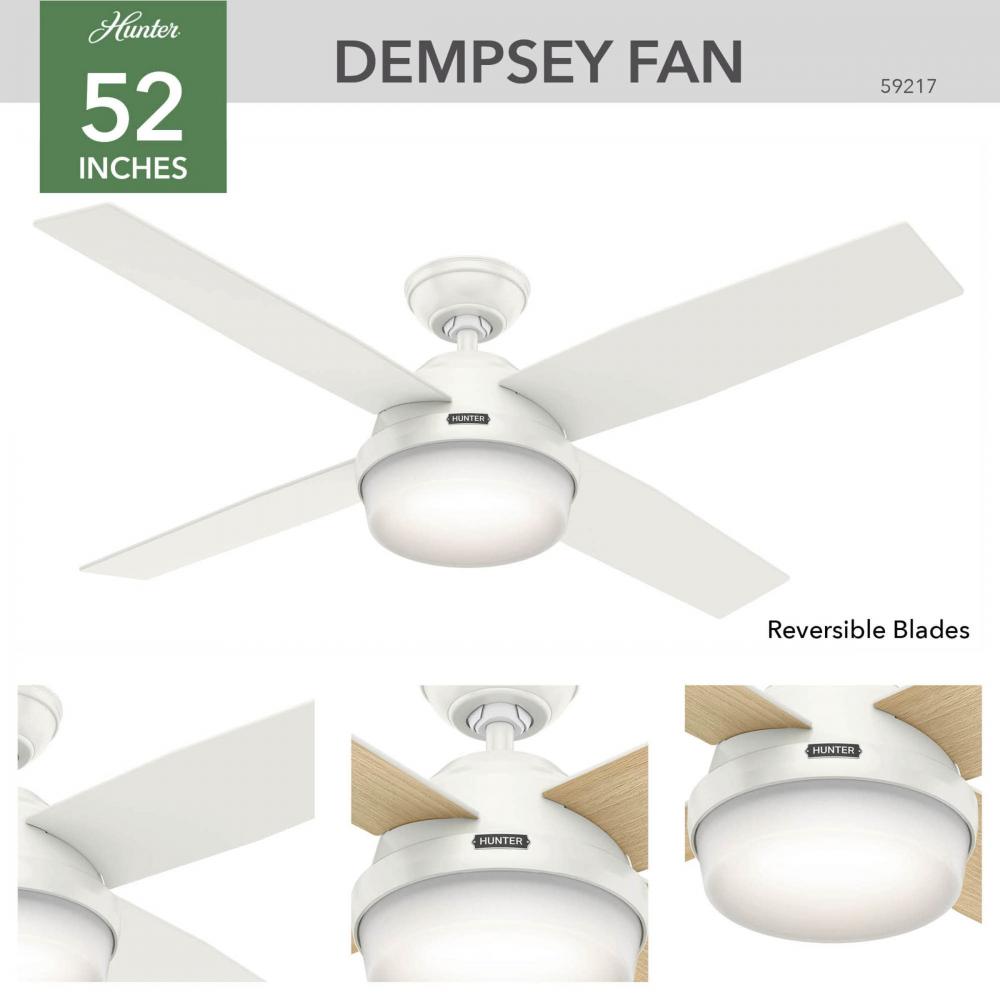 Hunter 52 inch Dempsey Fresh White Ceiling Fan with LED Light Kit and Handheld Remote