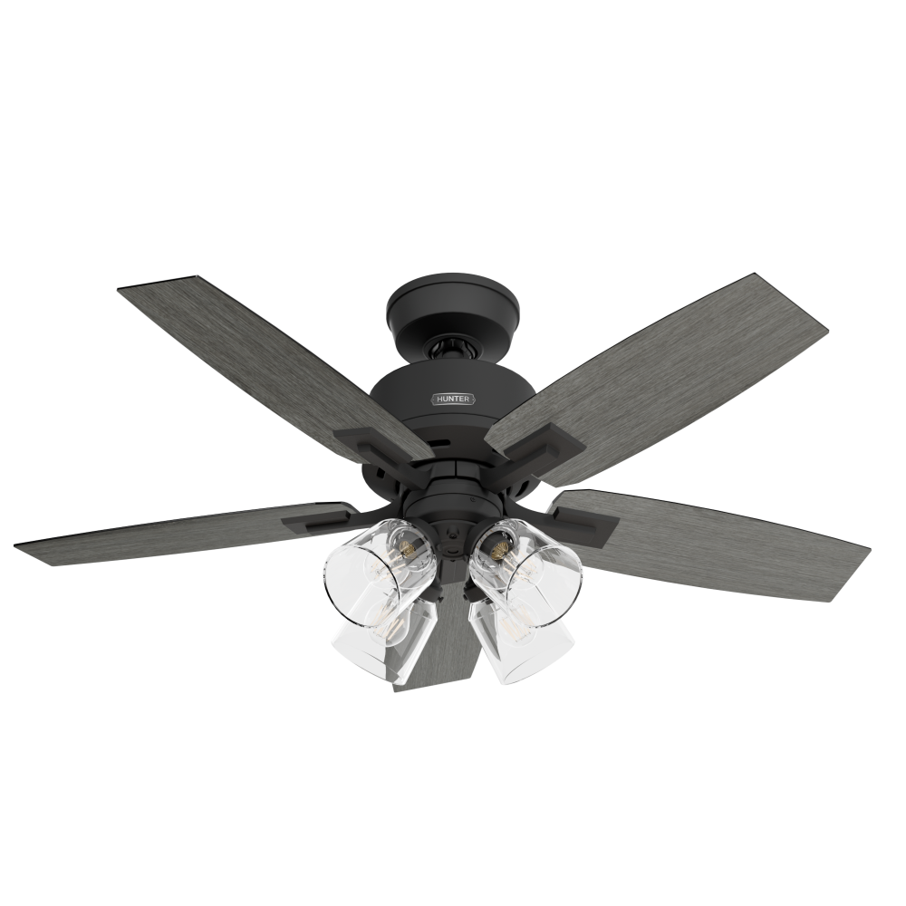 Hunter 44 inch Gatlinburg Matte Black Ceiling Fan with LED Light Kit and Handheld Remote