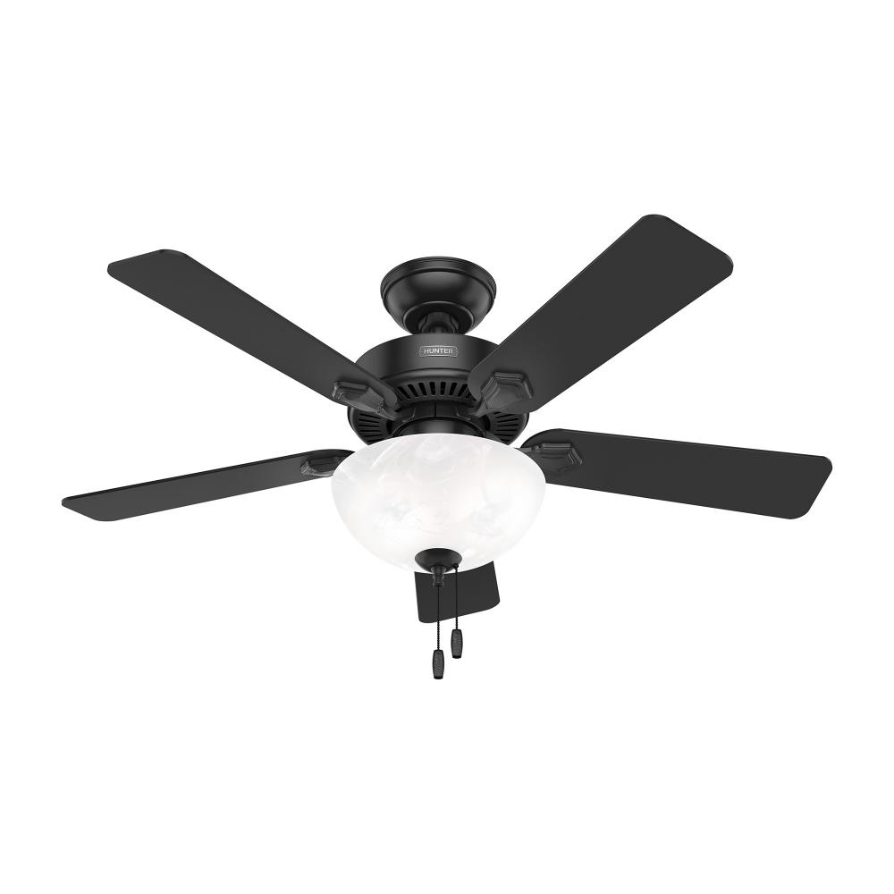 Hunter 44 inch Swanson Matte Black Ceiling Fan with LED Light Kit and Pull Chain