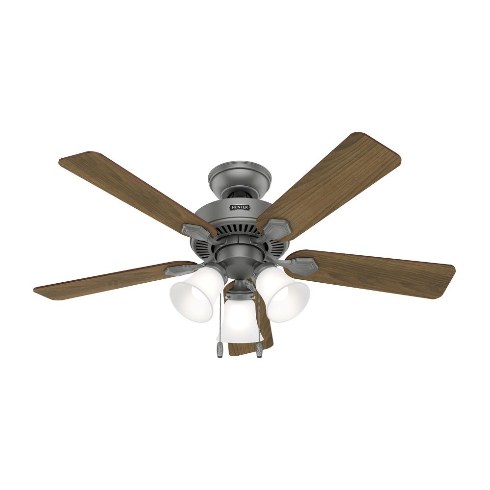 Hunter 44 inch Swanson Matte Silver Ceiling Fan with LED Light Kit and Pull Chain