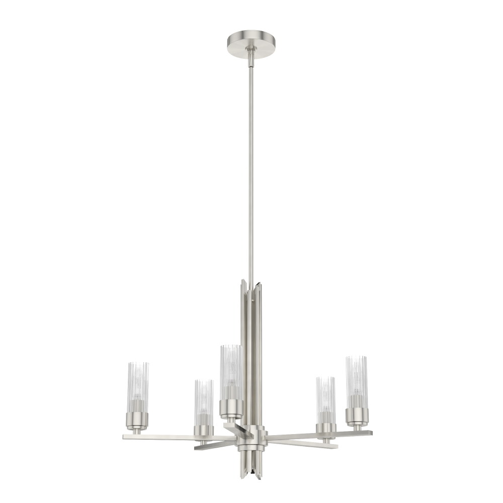 Hunter Gatz Brushed Nickel with Clear Glass 5 Light Chandelier Ceiling Light Fixture