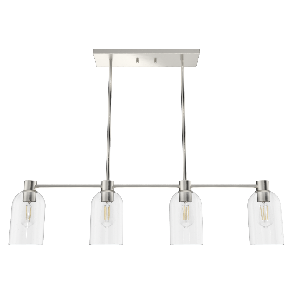 Hunter Lochemeade Brushed Nickel with Clear Seeded Glass 4 Light Chandelier Ceiling Light Fixture