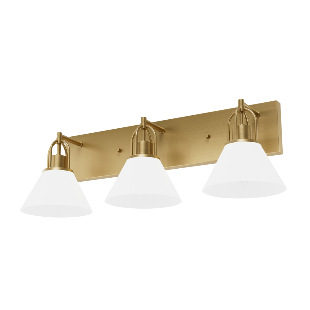 Hunter Carrington Isle Luxe Gold with Cased White Glass Glass 3 Light Bathroom Vanity Wall Light