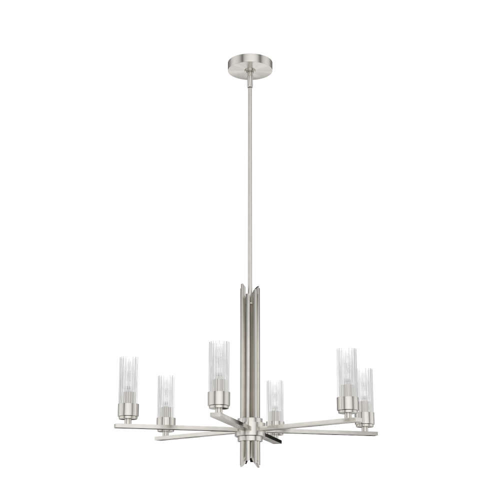 Hunter Gatz Brushed Nickel with Clear Glass 6 Light Chandelier Ceiling Light Fixture