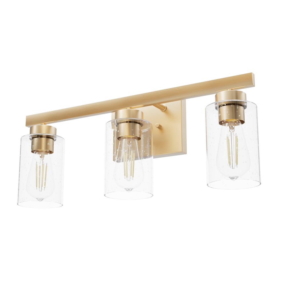 Hunter Hartland Alturas Gold with Seeded Glass 3 Light Bathroom Vanity Wall Light Fixture