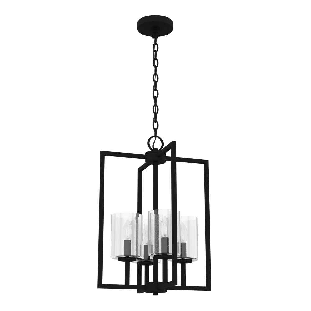 Hunter Kerrison Natural Black Iron with Seeded Glass 4 Light Pendant Ceiling Light Fixture