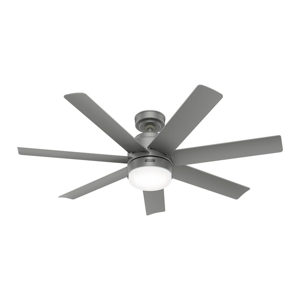 Hunter 52 Inch Brazos Matte Silver Damp Rated Ceiling Fan With LED Light Kit And Handheld Remote