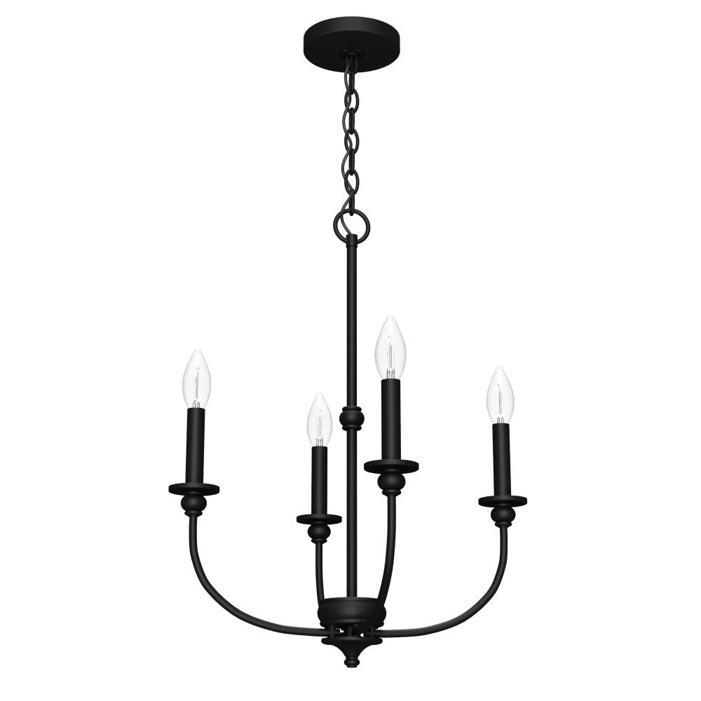 Hunter Southcrest Flat Matte Black 4 Light Chandelier Ceiling Light Fixture