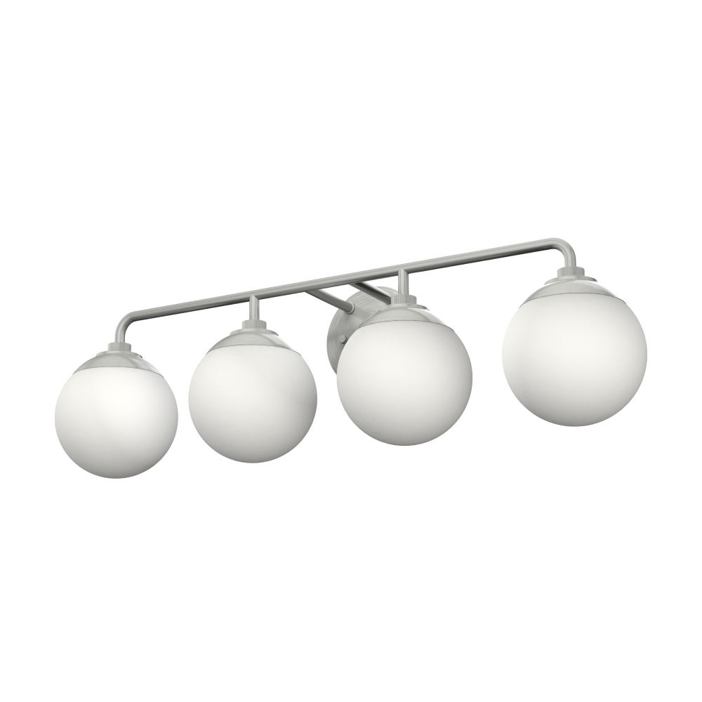 Hunter Hepburn Brushed Nickel with Cased White Glass 4 Light Bathroom Vanity Wall Light Fixture