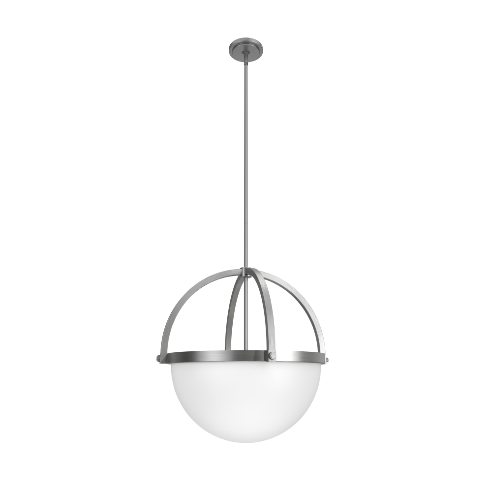Hunter Wedgefield Brushed Nickel with Frosted Cased White Glass 4 Light Pendant Ceiling Light Fixtur
