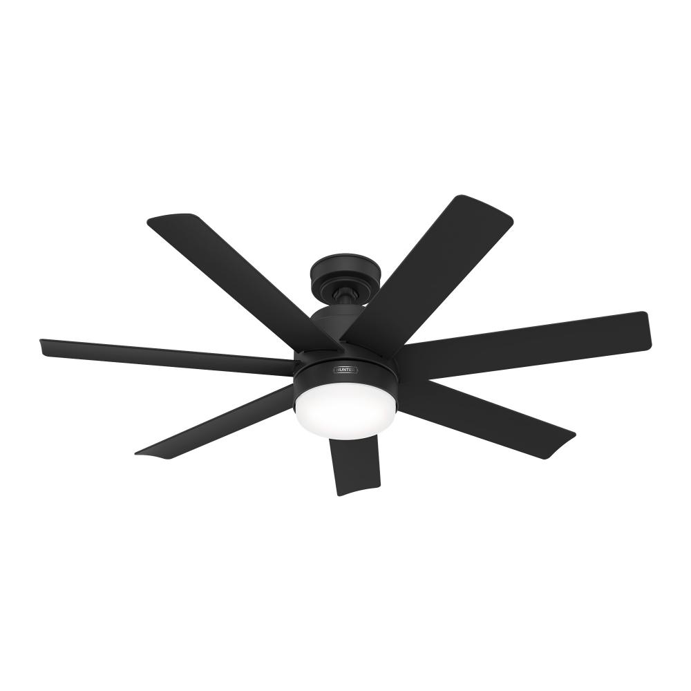 Hunter 52 Inch Brazos Matte Black Damp Rated Ceiling Fan With LED Light Kit And Handheld Remote