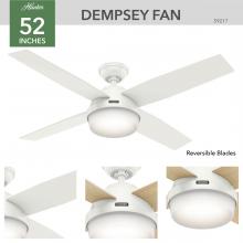 Hunter 59217 - Hunter 52 inch Dempsey Fresh White Ceiling Fan with LED Light Kit and Handheld Remote