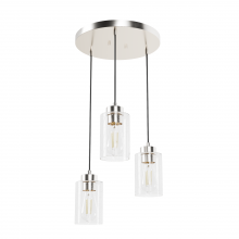 Hunter 13062 - Hunter Hartland Brushed Nickel with Seeded Glass 3 Light Pendant Cluster Ceiling Light Fixture