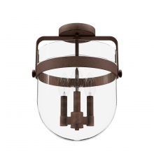 Hunter 19835 - Hunter Karloff Textured Rust with Clear Glass 3 Light Flush Mount Ceiling Light Fixture