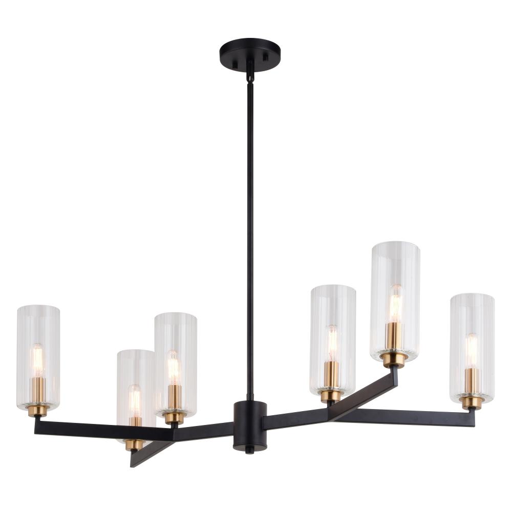 Claremont 31.25-in. 6 Light Chandelier Matte Black with Autumn Brass