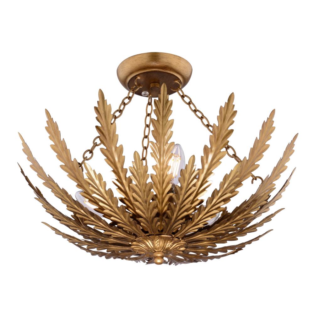 Ozette 18-in. W 3 Light Semi-Flush Mount Heritage Gold