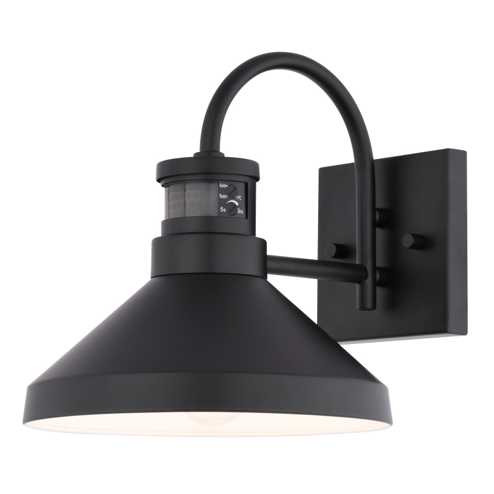 Highland Park 9-in. W Outdoor Motion Sensor Wall Light Matte Black and White