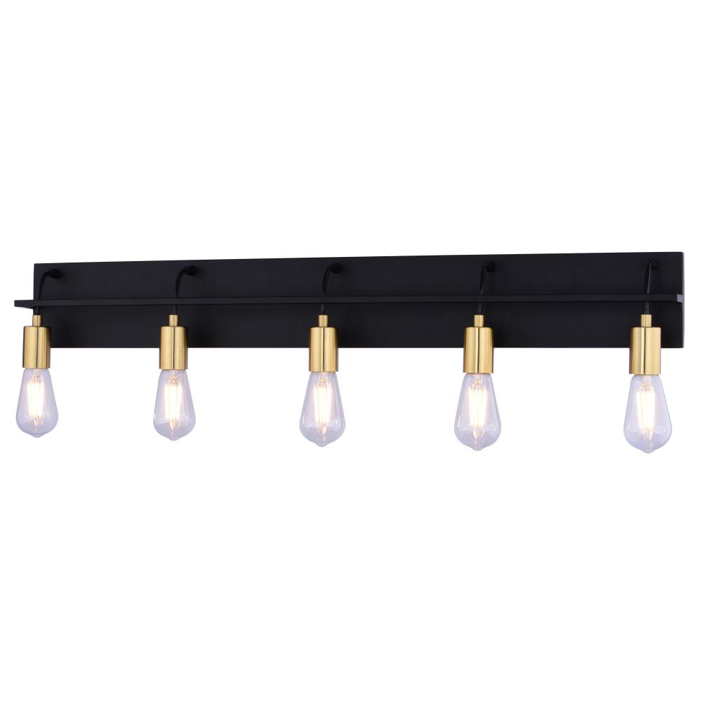 Seward Park 36-in. W 5 Light Vanity Black and Satin Brass