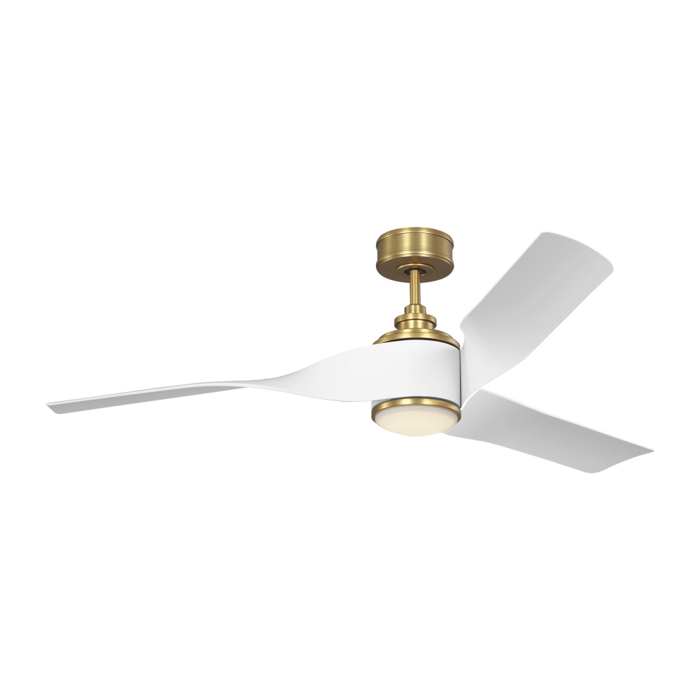 Touro Smart 60 LED Ceiling Fan in Burnished Brass with Matte White Blades and Light Kit