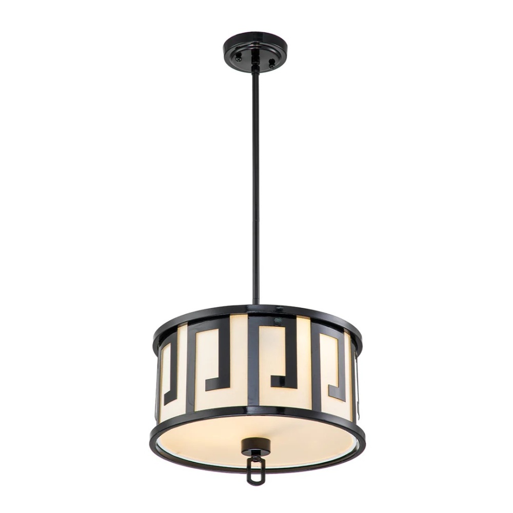 Lemuria 2 Light Medium Pendant - Lacquered Black Gold, Ivory Shade