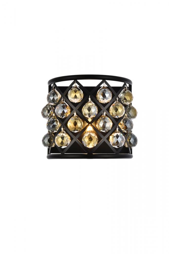 Madison 1 Light Matte Black Wall Sconce Golden Teak (Smoky) Royal Cut Crystal