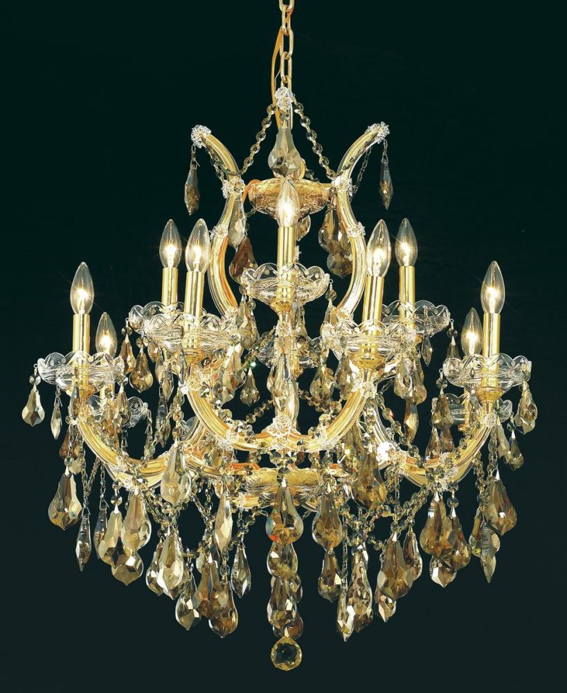 Maria Theresa 13 Light Gold Chandelier Golden Teak (Smoky) Royal Cut Crystal