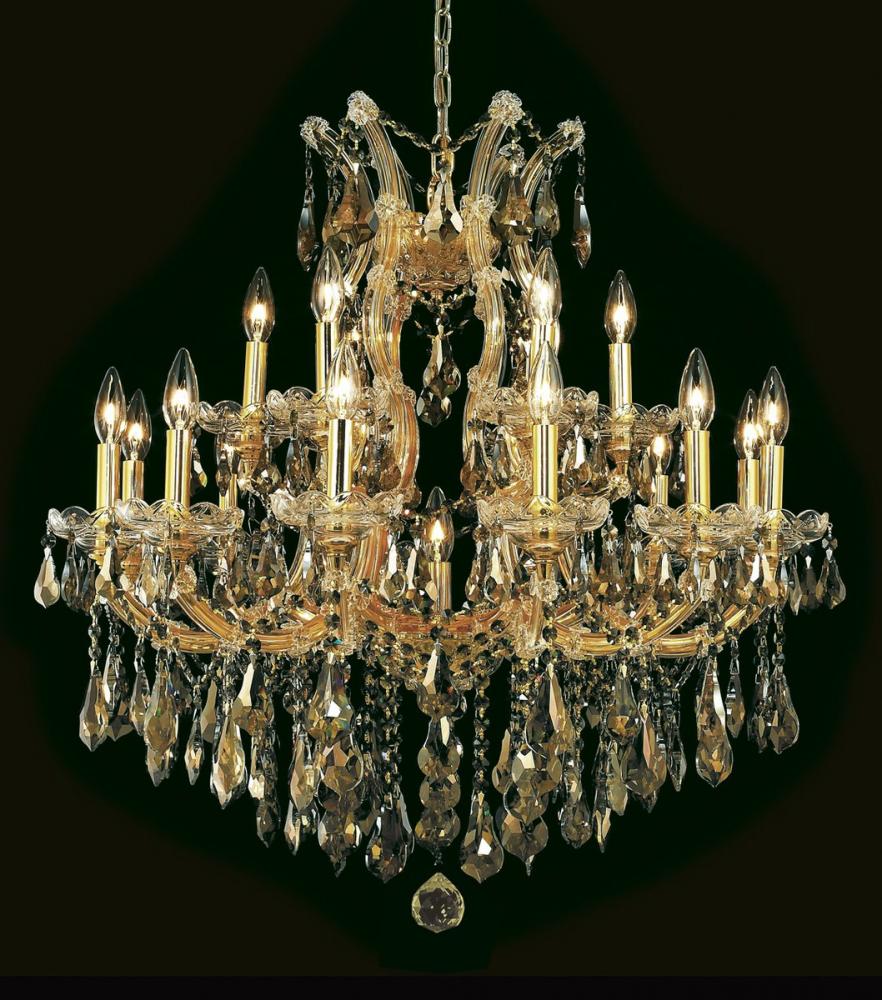 Maria Theresa 19 Light Gold Chandelier Golden Teak (Smoky) Royal Cut Crystal